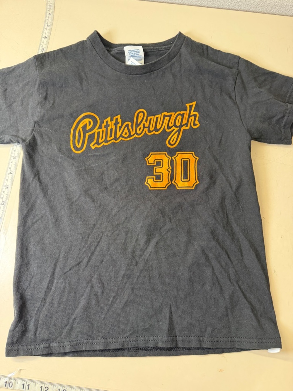 Pittsburgh Youth Short Sleeve Tee in Black with Gold Script